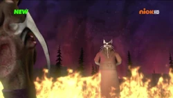 Spirit of Hamato Yoshi/Splinter witnessing the end of Oroku Saki/Super Shredder at the hands of Leonardo.