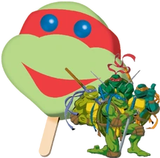 The 1989-2018 design of the Ninja Turtle ice cream pop.