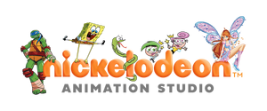 Logo for Nickelodeon Animation Studio with Leonardo on the left