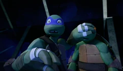 Donatello and Michelangelo are stunned at what they see.