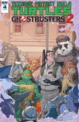 Cameos of Ace Duck, Dirtbag, Doctor El, Li Yang, Man Ray, Jack Marlin (as crocodile), Mondo Gecko, April O'Neil (as cat) and Wingnut TMNT/Ghostbusters 2 #4