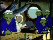 The turtles and Splinter crossing the Atlantic Ocean in the  ship.