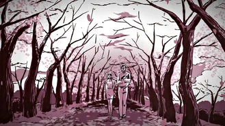 Tang Shen walking with Hamato Yoshi and their daughter Miwa.