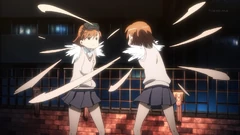 Mikoto tries to take back her childish Gekota badge.
