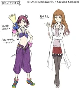 Hisako's final design (right), along with that of Fusou Ayame (left).