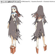 Design of Agnese in her "sacrificial" attire, also called as her "Rosary of the Appointed Time" Version, by Haimura Kiyotaka for Volume 11.