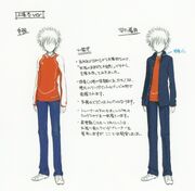 Haimura's design for a third-year Touma's outfit in his graduation for the a parody short story in Dengeki BUNKOYOMI.