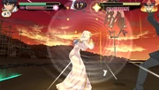 Index(center) using her Unison Raid attack on Shasha(right), after Touma(right nearly-offscreen) used an uppecut on her.