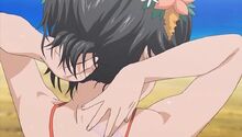 Uiharu rubbing strawberry-scented oil on her person.