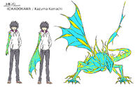 Touma's dragon arm and dragon form by Haimura Kiyotaka for Shinyaku Toaru Majutsu no Index Light Novel Volume 22 Reverse.