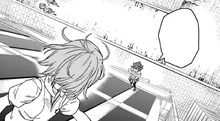 Amano standing on a wall with her ability while pursuing Mikoto.