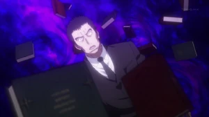 A multitude of magical books surround Ouma.