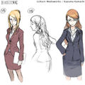 An early design of Therestina with blond hair, as well as a design similar to that of the final product. All by Kiyotaka Haimura.