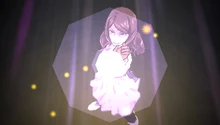 A close-up of Shizuri during her finisher sequence, before unleashing her final beam attack on her opponent.