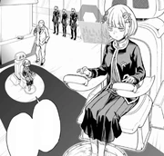 Mitarai, several masked operatives and W. G. Waitley in Antikythera's HQ during the raid on Montgolfier.