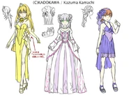 Heroines' dresses.jpg (170 KB) Shokuhou Misaki, Index and Misaka Mikoto's character designs by Haimura Kiyotaka for Shinyaku Toaru Majutsu no Index Light Novel Volume 22 Reverse