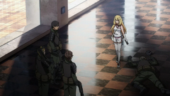 Misaki using her ability to control the military personnel.