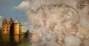 Map of Touma and Othinus' journey across Denmark