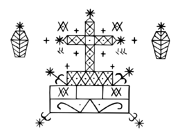 The veve for Baron Samedi. A veve is religious symbol commonly used in Voodoo. The veve acts as a "beacon" for the Loa, and will serve as a Loa's representation during rituals.