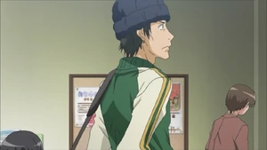 Guy with bag acting nervous.