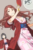 Mugino playing table tennis, drawn by Haimura Kiyotaka