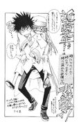 Sketch of Index and Touma by Motoi Fukuyawa, Railgun manga.
