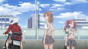 Konori Mii (left) exchange plans with Mikoto and Kuroko.