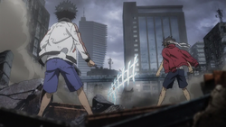 Touma and Gunha continue to battle against the rampaging Mikoto.