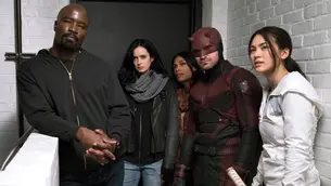 Defenders Assemble! (from left to right: Luke Cage, Jessica Jones, Claire Temple, Daredevil & Misty Knight)