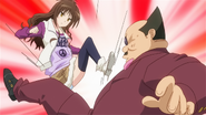 Yami in Mikan's body beating up the Principal.