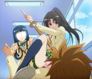 13 - "Kujou-senpai! I can see your panties!" A scene from Motto To LOVE-Ru episode 5, Rin and Aya capturing Rito.