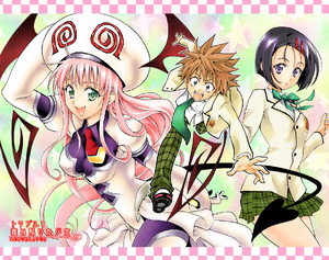 23 - The cover image of the very first To LOVE-Ru chapter, featuring Yuuki Rito, Lala Satalin Deviluke, and Sairenji Haruna.