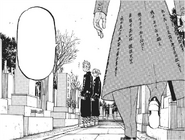 Izana arrives at Shinichiro's grave, where Inupi and Takemichi are visiting