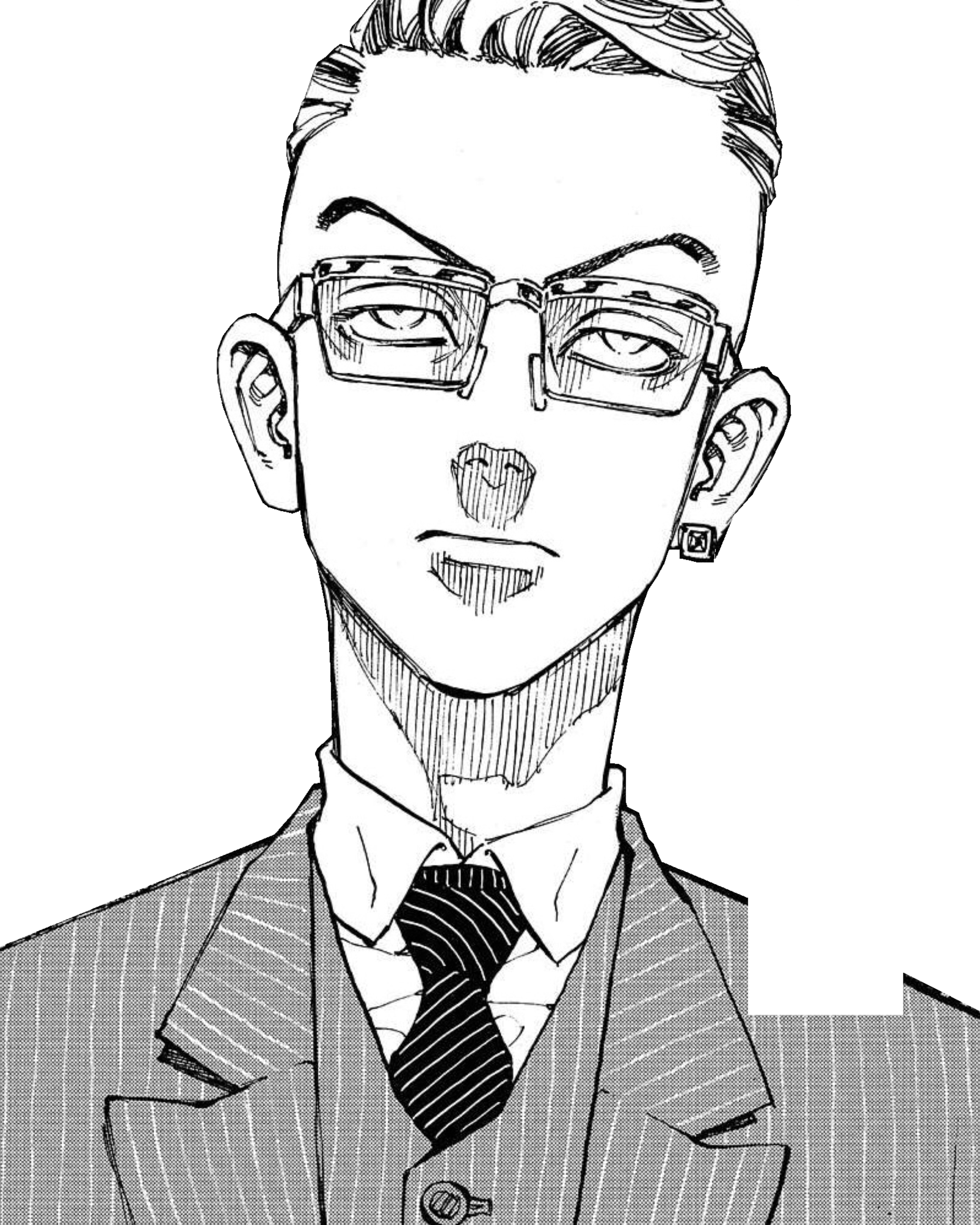 Manga panel, black and white, undercut, hair back, blonde