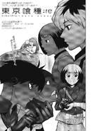 Saiko on the cover of :re Chapter 2 alongside Haise Sasaki, Tooru Mutsuki, Ginshi Shirazu, Kuki Urie and Chie Hori.