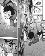 Urie tied to the ceiling with Donato's kagune