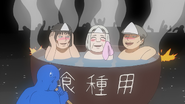 Kazuo, Kie and Oumi enjoying bath in afterlife