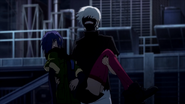 Touka being saved from Ayato by Kaneki.