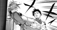 Urie smashing Kanae into the wall barehandedly.