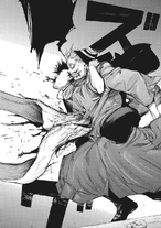 Seidou by stabbing through himself, wounds Amon