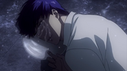 Tsukiyama crying after failing to stop Kaneki from joining the fight.