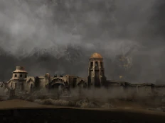 Uno dei cancelli del Rammas Echor gravante danneggiati durante la Battaglia dei Campi del Pelennor