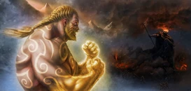 Tulkas discende in Arda per combattere contro Melkor