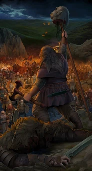 Dáin mostra la testa mozzata di Azog, Steamey.