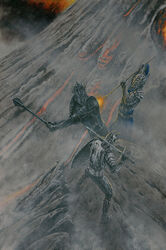 Sauron vs Elendil and Gil-galad on Orodruin by Kip Rasmussen