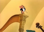 Jerry standing on a harp