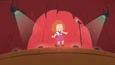A young Ginger shown in a flashback with her tap shoes dancing onstage (her face is shown)