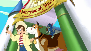 Tom and Jerry's Giant Adventure - Jack, Hermione, Tom and Jerry leaving Storybook Town.png