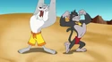 Spike and Butch flexing at the beach to show that they are the strongest.