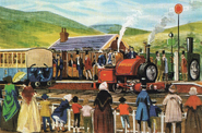 Нил тянет пассажирские вагоны железной дороги Ливерпуля и Манчестера в Железнодорожных историях